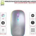 RGB Wireless Mouse - Slim & Silent 7 Colour LED Lights - Black & Transparent Body - Dual Mode 2.4G & Bluetooth Rechargeable Portable Optical Office Mouse With USB Receiver - 3 Adjustable DPI Levels for Notebook, PC, Computer, MacBook. 