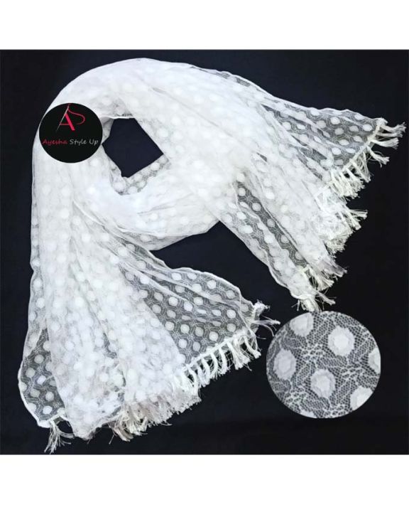White Net Dupatta For Girls Net Dupatta with 2 side lace for girl & ladies Premium Quality All-Season White Color Shawl/ Dupatta with Pallu Lace