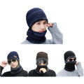1-Piece and 2 Pieces Coral Fleece Scarf Winter Hat Soft Winter Beanie Caps For Men Warm Breathable Wool Knit Letter Double Layer Caps for Bike and Outdoor Use in Black Blue and Brown Color. 