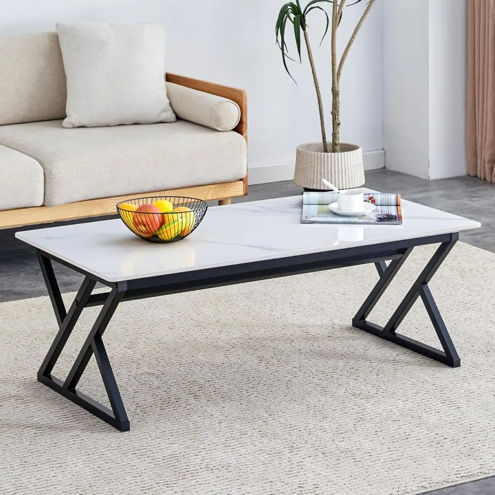 Marble Effect Sheet Coffee Table,48” Rectangular Center Table,Modern ...