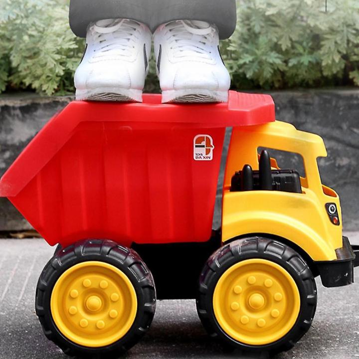 VROOMS & WHEELS Plastic Construction Dumper Truck Push and Go Toy with Moveable Dump Box for Kids, Hand Operated Engineering Vehicle for Boys & Girls, Multicolor, 3+Years