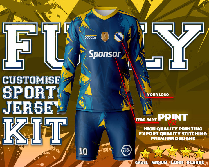 Customize%20Sports%20Jersey%20Kit%20With%20Full%20Sleeve%20Tee%20&%20Short%20-%20Image%202