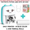 Mini Printer Pocket Inkless Mini Printer In Pink & Blue 1x To 20x Thermal Paper Roll ( With Roll & Without Roll ) - Thermal Portable Bluetooth Wireless Mini Printer For Kids - Office Receipt, Label Note, QR Code - Compatible With IOS & Android. 