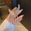 Crystal Pearl Angel Wings Hair Clip with Tassel for Women, Elegant Butterfly Design, Non-Slip, Perfect for Thick Long Hair. 