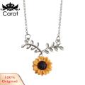 Pendant Leave Shape Necklace with Sunflower Pendant. 