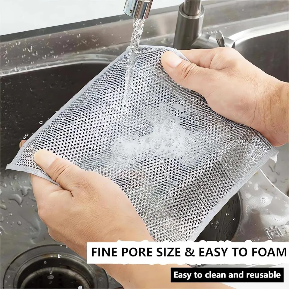 Magic Dishcloth Wire Cleaning Cloths Kitchen Silver Dish Pot Washing Cloth Towels Metal Steel Wire Rags for Kitchen 20x20cm