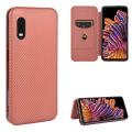 (Ready Stock)For Samsung Galaxy XCover Pro Carbon Fiber Texture Magnetic Horizontal Flip TPU + PC + PU Leather Case with Rope & Card Slot(Brown). 