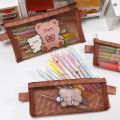 Cute Cartoon Animals Mesh Pencil Bag Pen Pouch Korean Stationery Organizer Case Holder Students Gift Prizes Kawaii Bag. 