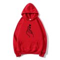 trendy KOREAN FINGER HEART sign sticker hoodie full sleeves Kangaroo Hoodie Pocket Drawstring Casual Pullover Hodie Clothing Long Sleeves Export Quality Huddie Winter Wear  in premium quality hooddy for BTS fan smart fit huddy for women/girls. 