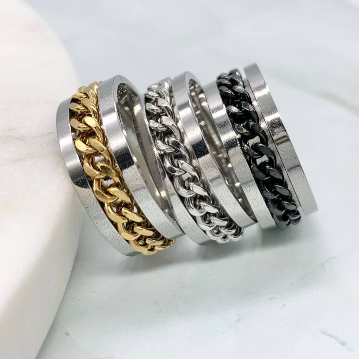 Eldorado Stainless Steel Chain Spinner Ring for Men Chain Spinner Chala for Boys
