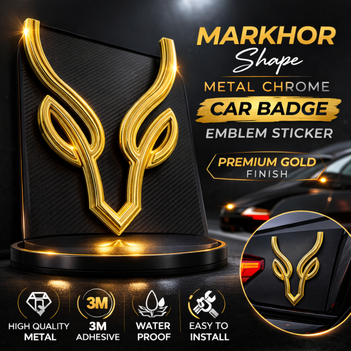 Markhor%20Shape%20Metal%20Chrome%20Car%20Badge%20Emblem%20Sticker%20-Gold-%20-%20Image%202