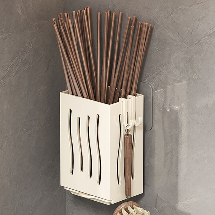 1-Piece Kitchen Utensil Rack-Multifunctional Draining Chopstick Holder,Wall-Mounted Or Freestanding Cutlery Storage Box, Plastic