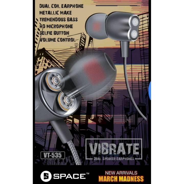 SPACE - VIBRATE - Dual Speaker With Dual Bass & High Quality Richest Sound Wired Handsfree - (VT-535)