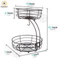2-Tier Fruit Basket with Banana Holder, Standing Daily Kitchen Modern Fruit Bowl, Practical Fruit Bowl, Vegetable Basket Made of Metal, Black. 
