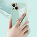 For OPPO A11k Back Cover with Ring Holder Stand + Wrist Strap Shiny Plating Square Bumper Protective Case Soft Silicone Shockproof Mobile Phone Cases. 