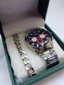 Elegant Men's Watch + Chain Combo Set Stainless Steel Luxury Wrist Watch plus Bracelet for Men. 