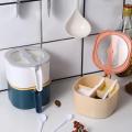 【FUN LIVE】 4 In 1 Plastic Seasoning Box With Spoons Clear Cover Multi Compartment Herb Spice Jars Pots Condiment Storage Container. 