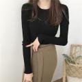 Women Clothing Long Sleeved Knitted T-shirt Round Neck Tops Tight Fit High Elastic Sweater hot sell. 