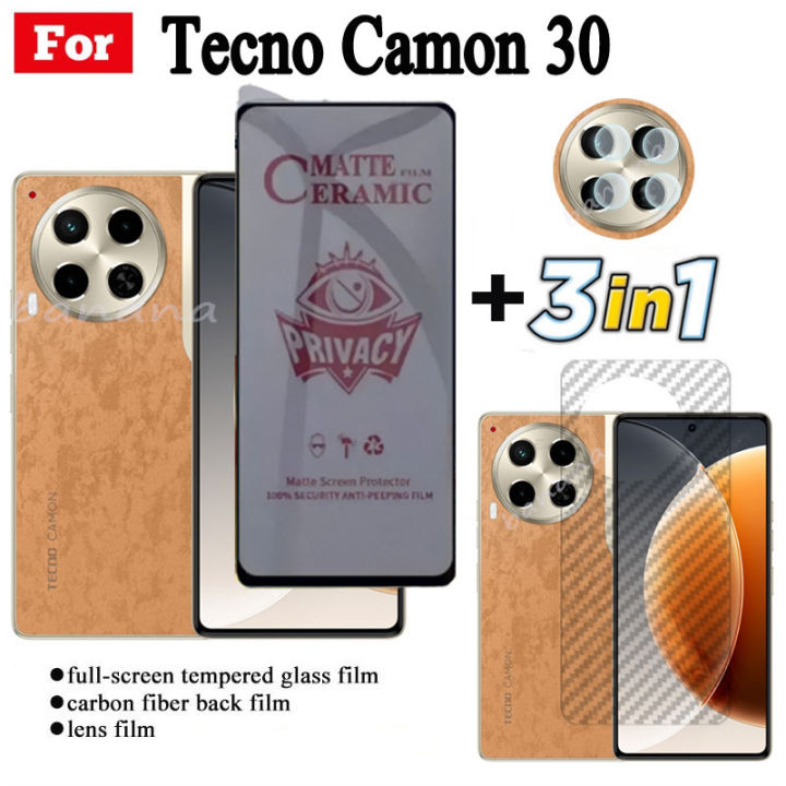3 IN 1 Tecno Camon 30 Anti-Spy Privacy Ceramic film For Tecno Camon 30 Pro 20 Pro Spark 20 Pro Go 2024 Pova 6 Camera Lens Glass Screen Protector and Back film