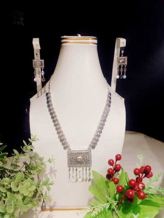 Silver Long Mala Set with Dangling Coins – Ethnic Traditional Jewelry