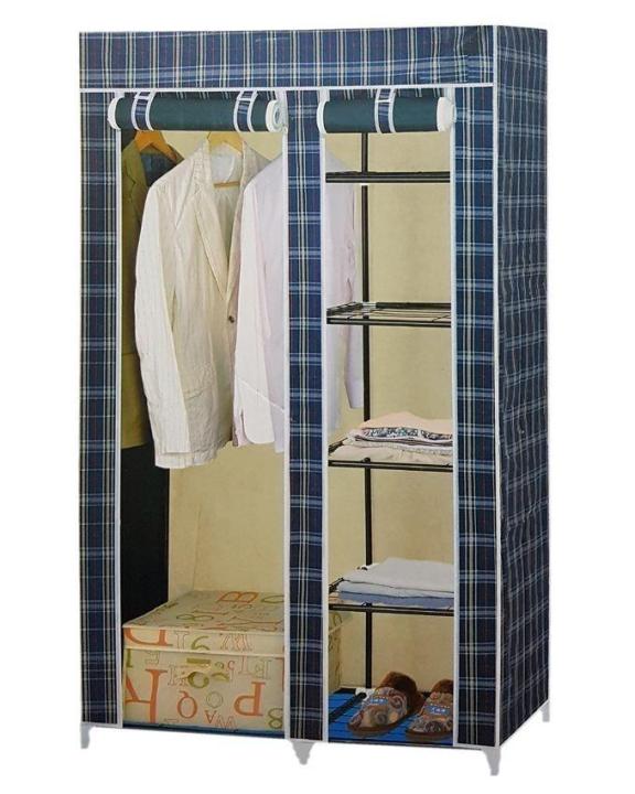 Folding Canvas Wardrobe - 6 X 3.5 Feet - Blue