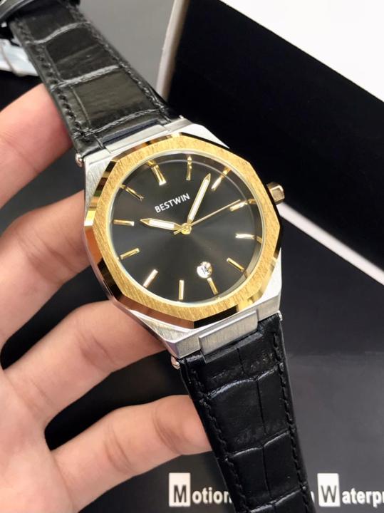 BESTWIN Men’s Luxury Wrist Watch – Black Leather Strap, with 3 colors ...