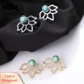 Carat Lotus Flower Earrings Vintage Lotus Flower Stud Earrings with Faux Turquoise Anti-rust Ear Jewelry for Southeast Asian Women Lotus Petal Cutout Earrings. 