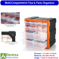 K521 Plastic Carry Tool Storage Cabinet with 12 Drawers & 16 Grid Compartments PP+PS Multi-Use Hardware Organizer Box for Tools, Craft & Components by Electrica. 