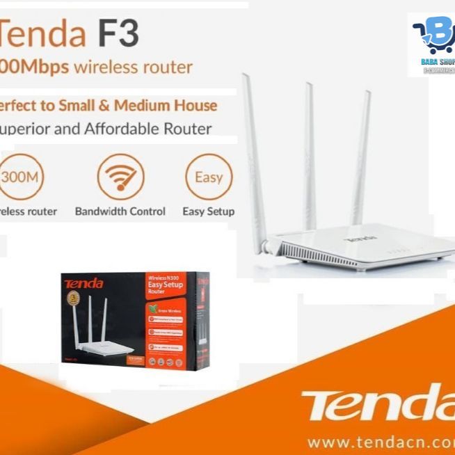 Tenda Wireless N300 Easy Setup Router (F3) 3 Antenna with Bandwidth Controller Heavy Duty