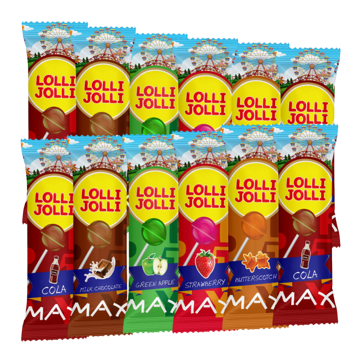 LOLLI JOLLI Max Lollipops (12 Piece) Random Flavors | Mix Fruit Different Flavors Best Quality Lollipop Candy