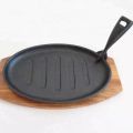 Sizzler Plate Non Stick Tray with Wooden Base 10 inches x 6 inches Pan Hot Plate Sizzling Pan Steak Plate. 