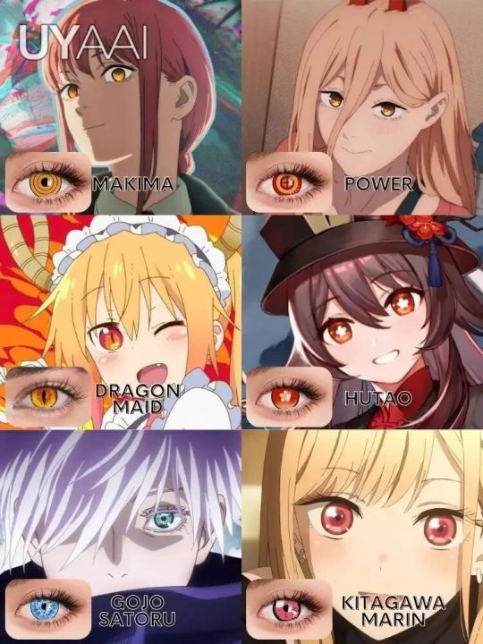 【HOT】 UYAAI 1Pair Colored Contacts Lenses Hutao Cosplay Lens Chainsawman Contact Pupils Anime Cosmestic Contact Lenses Free Shipping