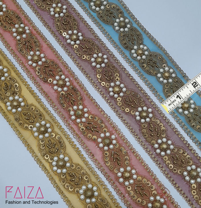 1 Yard/Gaz Fancy Banasri Moti Karahi Work Attractive Lace - Versatile Lace for Clothes, Lace for Dresses, Kurti, Dupatta, Front-Back Ghera, and Borders