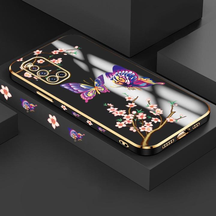 Free Lanyard for VIVO V19 Back Cover Colorful Cartoon Butterfly Square Edge Pattern Cover Luxury Plating Soft Phone Case