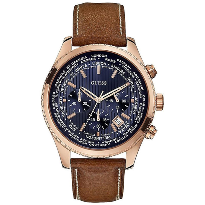 Guess W0500G1 Leather Strap Wrist Watch For Men