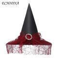 ECHIDNA Dark Witch Hat Large Brim Witch Hat with Lace Spider Web Design for Halloween Cosplay Party Buyers' Favorite Mesh Decorated Witch Hat. 