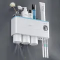 Dustproof with Super Sticky Suction Pad Wall Mounted Toothbrush Holder and Automatic Toothpaste Dispenser. 