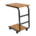 Movable Desk Side Table Tray Cart 4 Wheels Steel Legs Wood Desktop Office Home Desk Shelf Organizer Bookcase | Natural Wood Tone. 