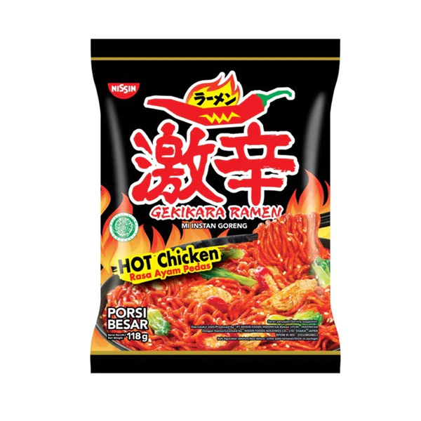 NISSIN MIE Instant Gekikara Ramen Noodle, Halal Certified, Spicy Stir-Fried Chicken Flavor, 120gm