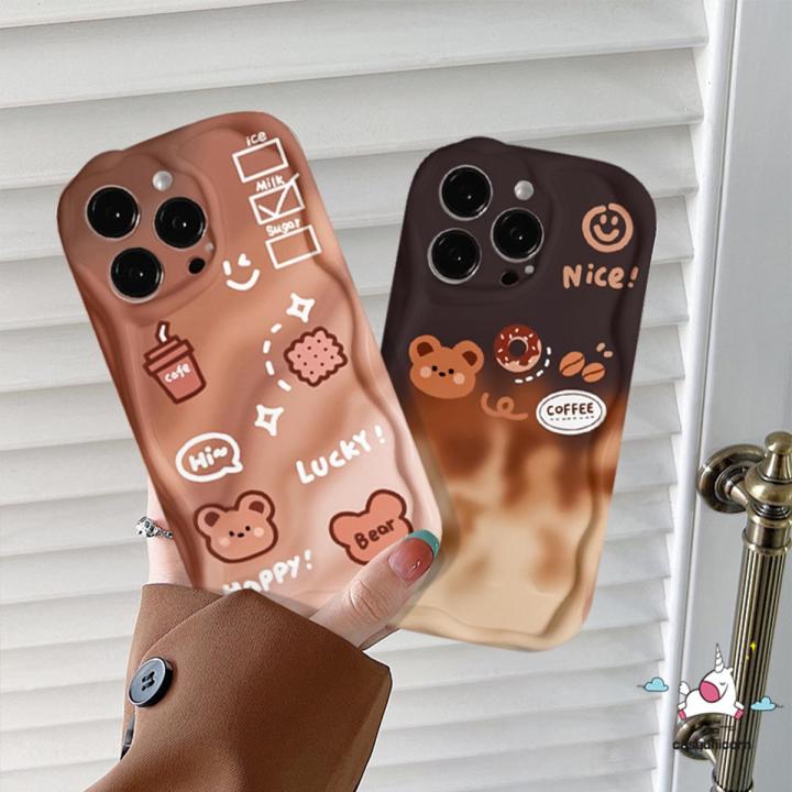 For Samsung A04s A14 A24 A12 A23 A04 A21s A51 A30s A50 A10s A03s A11 A13 A50s A32 A03 A52 A52s A20 A02s A20s A30 Gradient Cute Bear Coffee Donuts Wavy Curved Edge Soft Case
