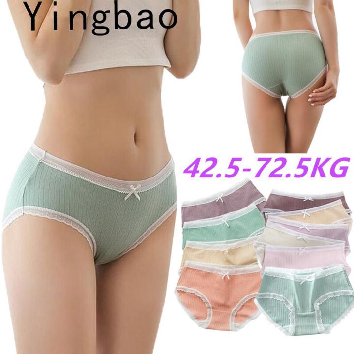 Yingbao Ladies Underwear Japanese Style Lace Woman Teenger Girl Panties Cute Bow Middle Waist Female Panty Comfy Breathable Brief Plus Size