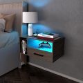 Unique LED Floating Nightstand Shelf with Drawers | Floating Bedside Rack | Wood Storage Shelf | Wall Mounted Bookshelf | Drawer shelf | Bedside Table |  Shelf Without LED Light. 
