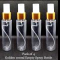 (Pack of 4) 100ML Empty Plastic Spray Bottles Golden Refillable & Reusable Bottles for Face Rose Water, Hair, Toner etc Transparent Travel Size Spray Bottles / Cosmetic Makeup Fine Mist Spray Bottle Empty. 