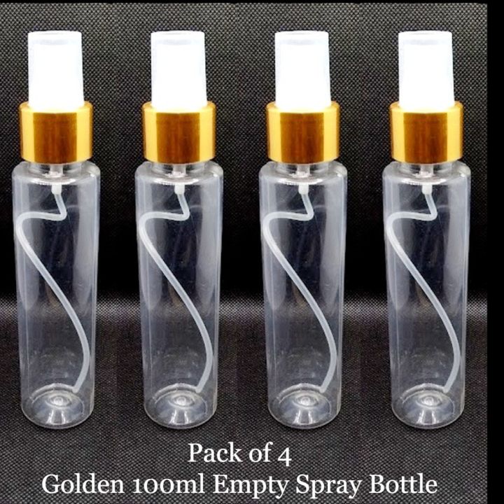 Pack of 4) 100ML Empty Plastic Spray Bottles Golden Refillable