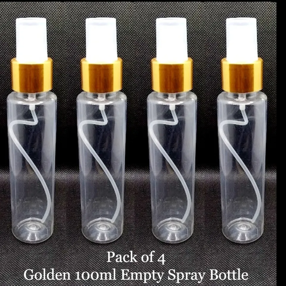 Pack of 4) 100ML Empty Plastic Spray Bottles Golden Refillable - Main Image