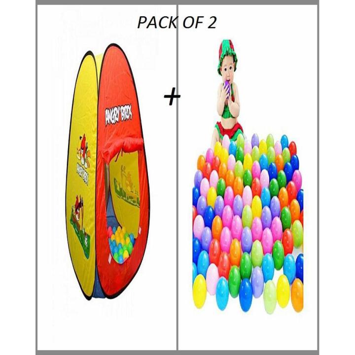 Pack Of 2 Angry Birds Tent House - Multicolor + Soft Plastic Balls 50 Pcs Set - Multicolour