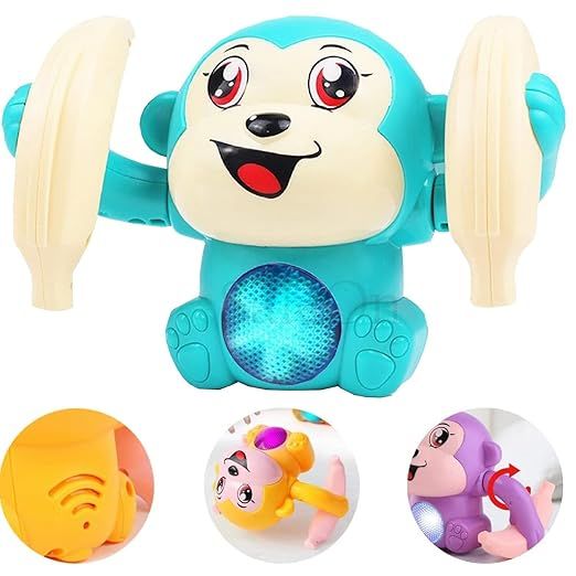 Rolling Banana Monkey Toys with Voice/Touch Sensor On Dancing Monkey Dancing Toy for Kids Rolling Electric Monkey for Children Doll Tumble Monkey Toy with Sound&Light Effects - Multi Color