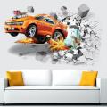 3D Self-adhesive Car Break Through the Removable Wall Stickers Decals Room Decor. 