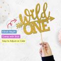 Wild One Birthday Cake Topper in Gold, Boy or Girl 1st Birthday topper for Party Celebration & cake Decoration Supplies. 