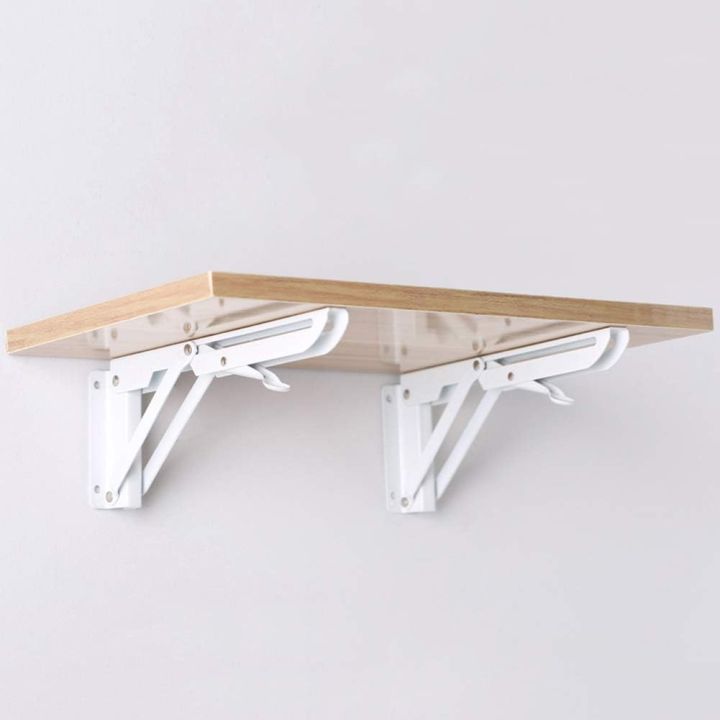 2 Pcs Sturdy Folding Shelf Brackets, Heavy Duty White Metal Triangle Table Bench Folding Shelf Brackets, Folding Shelf Hinge Wall Mounted,Available in 4 Sizes:12/14/16/18inches